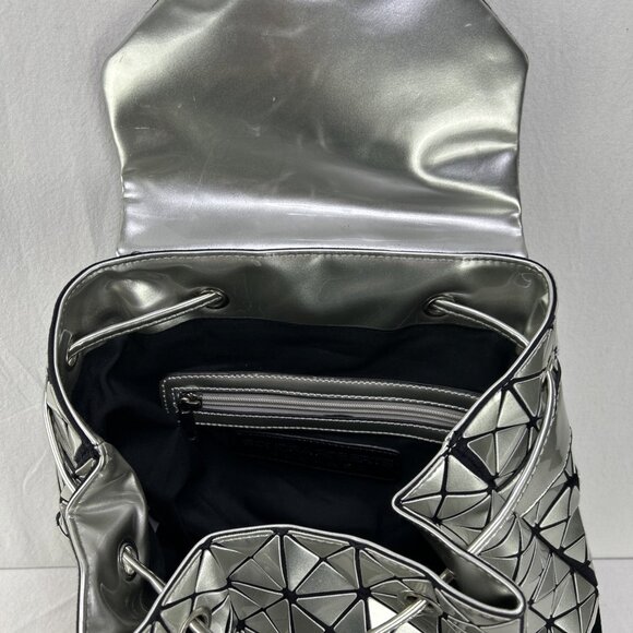 Sondra Roberts Squared Backpack Silver Metallic Geometric Pattern School Bag - Picture 6 of 8
